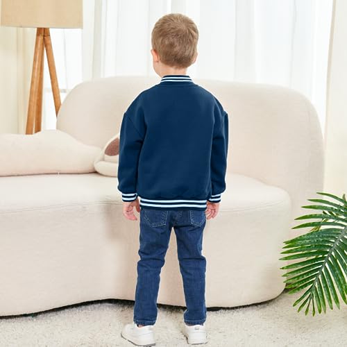 Image of Volunboy Kids Baseball Jacket Varsity Letterman Coat Fall Winter Fleece Bomber Vintage Outerwear