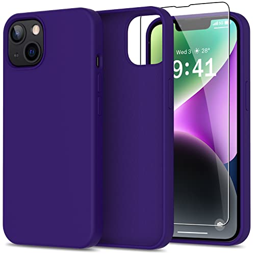 Coque iPhone 14 Plus silicone liquide violet foncé bemal avec protection écran