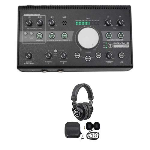 Audiosavings Bundle: Mackie Big Knob Studio 3x2 Studio Monitor Controller 96kHz USB I/O Bundle with Rockville PRO-M50 Studio Headphones w/Detachable Coil Cable, Case+Extra Ear Pad (2 Items)