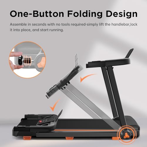 Image of YUEJIQI Treadmills for Home, 3.0HP Quiet Brushless Foldable Treadmill with Incline, Small Space Portable Running Walking Machine, 300 Lbs Capacity with Bluetooth APP & Pulse Monitor