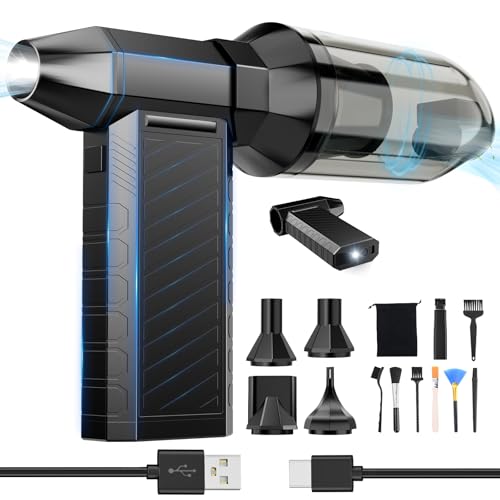 Preciva Nettoyeur à Air Comprime Électrique pour PC, Mini-souffleur Sans Fil Ultra-Puissant à 180000TR/Min, Éclairage LED, Aspirateur et Souffleur 2-En-1...