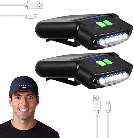 Taliona LED Headlights Hat Light, Adjustable Headlamps Flashlight, Clip on Cap Visor Ultra Bright Lights for Camping Hunting Fishing Outdoor Running Hand Work, USB Rechargeable, 2 Packs