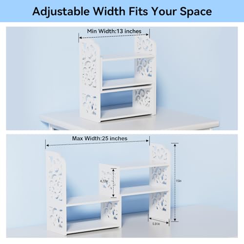 Image of YGYQZ Desk Shelf for Top of Desk - Adjustable Desktop Organizer Shelf, Small Table Top Shelves & Desktop Shelves for Office Organization, Waterproof Bookshelf for Desk & Bathroom, White