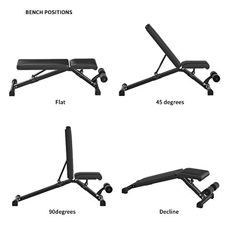 KFK Quick Assembling Adjustable Weight Lifting Benches Fitness Full Body Workout Benchpress Foldable Incline Decline Exercise Workout Bench for Home GYM Exercice with Leather Pad