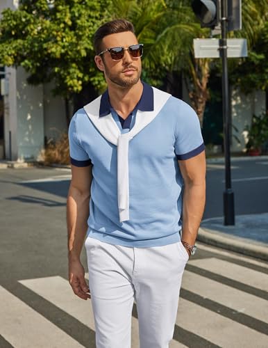 Image of COOFANDY Men's V Neck Short Sleeve Stretch Knit Polo Shirt