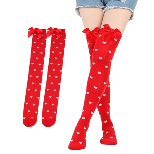 Overknees Strümpfe Damen, Herz Socken, Halterlose Strümpfe mit Schleife, Herz Socken mit Schleife - Amor/Harley Quinn Kostüm Damen, Kniestrümpfe...