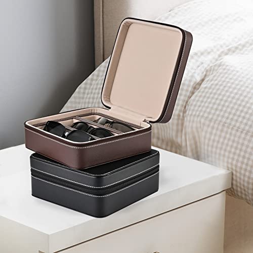 Image of ROSELLE Eyewear Travel Case for women men, Luxury leather 2 /3-Slot Eyeglasses Storage Box for Multiple Glasses and Sunglasses