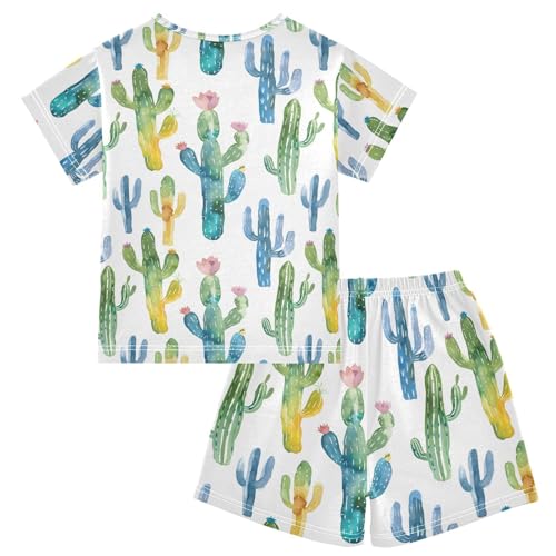 ALAZA Watercolor Cactus Tropical Stylish Pajamas Short Sleeve 2 Piece Sleepwear Top and Bottom Pajama Set Unisex2
