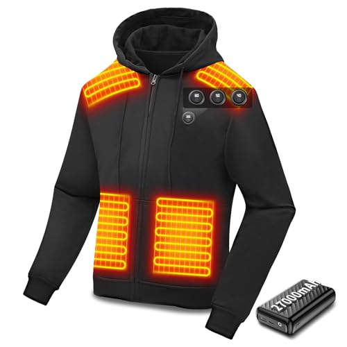 Wholede Giacca Riscaldata Felpa da Uomo Donna Felpa con Cappuccio Riscaldata con 27000mAh Batteria Inclusa, Cappotti Invernale Unisex Calda Adatta per Corsa, Pesca, Sci e Campeggio, Moto