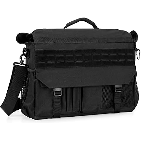 Trunab Police Patrol Bag, Multi-funtion Men's Outdoor Tactical Shoulder 15.6’’ Laptop Messenger Bag,Molle Webbing with Multiple Compartment for Camping, Hiking - Patented Design Cover