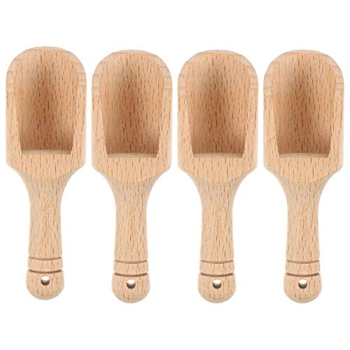 KICHOUSE 4pcs Wooden Salt Shovel and Tea Scoop Lightweight Kitchen Utensils for Spices Seasoning and Tea for Daily Use and Restaurant