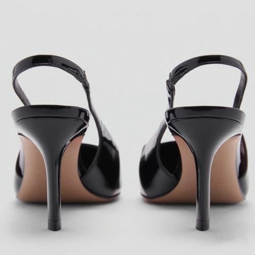 YIYA Women's Cherry Red Heels for Fall Slingback Closed Pointed Toe Stiletto High Heels Backless Slip-on Heeled Autumn Pumps Dress Shoes4