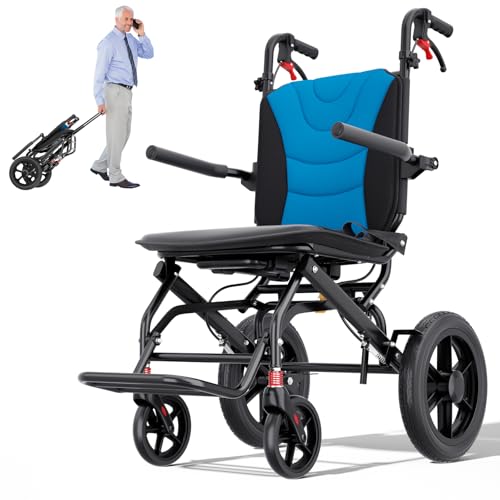 Wheelchairs for Adults Transport Chair Lightweight Foldable with Telescopic Handle, Ergonomic Portable Folding Travel Wheel Chairs for Seniors