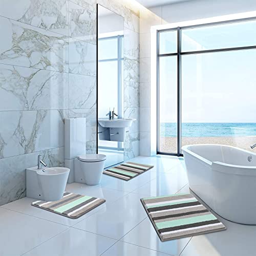 Vaukki 3 Piece Bathroom Rugs Set, Non Slip Shaggy Microfiber Bath Shower Mats Set, Plush Absorbent Washable Bath Rugs Runner For Bathroom, Tub And Shower (18''X26''+20''X32''+20''X24'', Mint Green) #TOP5