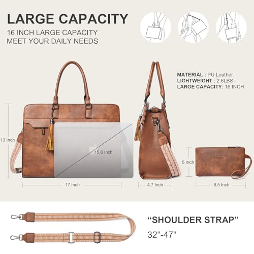 Shrrie 15.6 inches Laptop Bag for Women,Water-Resistant Work Bag Laptop Tote Bag,Briefcase with Satchel Purse4