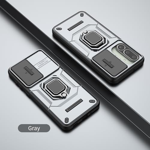 Image of Heavy Duty Armor Back Case Cover for Samsung Galaxy M56 5G - Magnetic Kickstand Ring with Camera Shutter Protection, Rugged Bumper Hard Back Cover for Samsung M56 5G (PC & TPU|Silver)