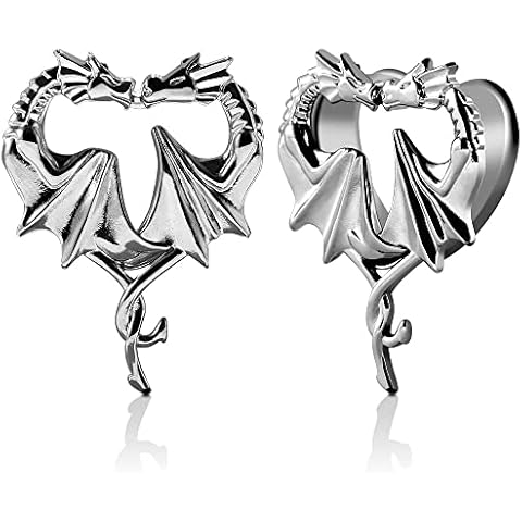 POBAISITER 1 Pair Stainless Steel Ear Gauges Tunnels Heart shaped Skull Lovers Antique Silver 0g-1 Inch Single Flare For Men For Women, 10mm(00g), Metal, sandstone Cover