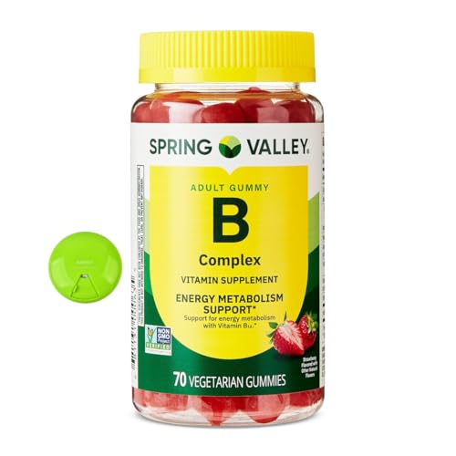 SUREFECT Spring Valley B Complex Vitamin Gummies - Energy Metabolism Support Strawberry Flavor 70 Count Organizer.