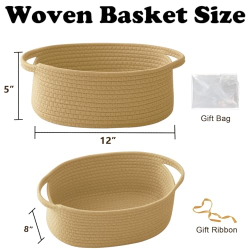 Image of Woven Rope Basket - Baby Gift Basket with Bag & Ribbon
