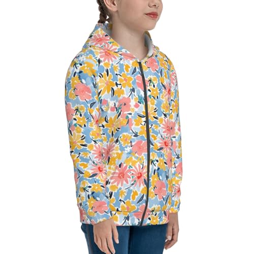 Watercolor Wildflowers Kids Pullover Hoodies Boys Zip Up Sweatshirts Girls Athletic Clothes with Pocket4
