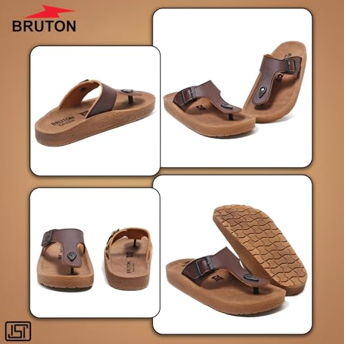Image of BRUTON Men's Double Buckle Comfort Sandals | Adjustable Casual Slides | Soft Cushioned Lightweight Slip-On Sandals for Daily Wear, Walking & Outdoor