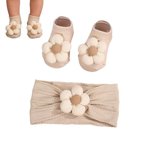 Calcetines para niños | Ropa antideslizante – Conjunto de diadema y calcetines de algodón | para niños y niñas caminando a casa, al aire , diario, cumpleaños, sesión de fotos, ceremonia de