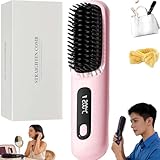 2026 Brosse Pour Cheveux Courts,Cordless Ceramic Heated Hair Straightening Comb For Short Hair,Usb Rechargeable Portable Wireless Mini Hair Straightening Brush,3 Heat Settings & Led Screen (Pink)