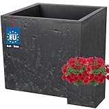 KOTARBAU® Blumentopf - Quadratisch - 39 x 39 x 37 cm - Übertopf in Beton Optik - aus PVC - Blumenkübel für Outdoor & Indoor - Dunkelgrau - Blumenübertopf mit Innentopf