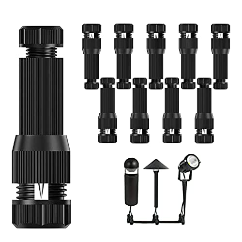 Ikakon 10 Pcs Low Voltage Wire Connector, 10/12/14/16/18 Gauge Cables Compatible，Waterproof Low Voltage Landscape Lighting Cable Connectors for Landscape Lighting/Pathway Light/Spotlight,UL Listed