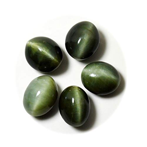 Gemsonclick 14X10 Mm 5 Pieces Original Cat's Eye Loose Gemstone Oval Cabochon Green Wholesale Stone Lot #TOP1