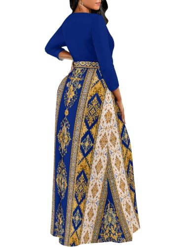 Image of Plus Size Maxi Dress for Women V Neck 3 /4 Sleeve Wrap Dress