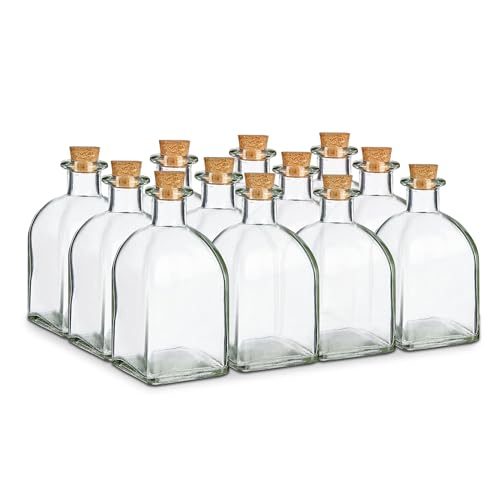 TIENDA EURASIA - Botella de Cristal Frasca - Pack 12 Frascos de Vidrio con Tapon de Corcho - Transparente - Disponible en...
