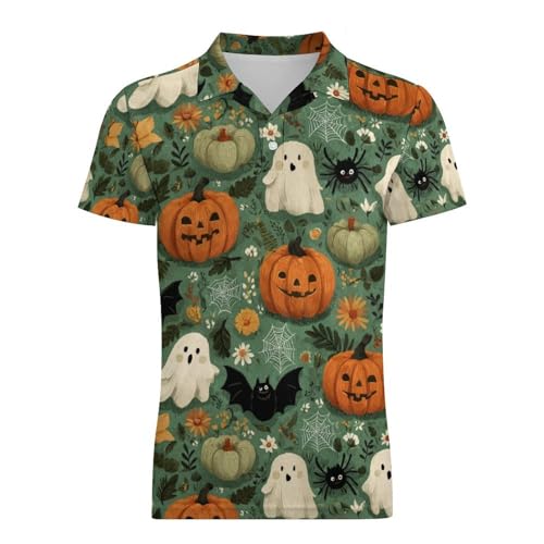 Boys' Classic Polo Shirts Short Sleeve Moisture-Wicking Golf & Tennis Shirts for Youth Teens Halloween Pumpkin Bat4