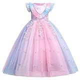 Flower Girl Rainbow Tie Dye Gradient Tulle Floral Lace Maxi Ball Gown for Kids Baby Princess...