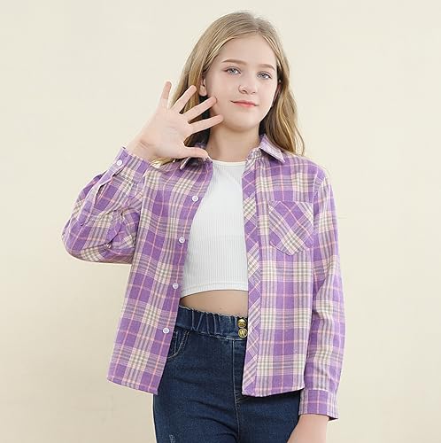 Image of SANGTREE Girls & Women's Long Sleeve Flannel Plaid Shirt Button Down Shirts, 3 Months - US 2XL