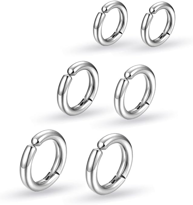 El Regalo 3 Pairs of Unisex Non-Piercing, Clip On Earrings for Girls/Boys/Men/Wome- Surgical Stainless Steel Hypoallergenic Huggie Fake Earrings (Silver) (B0CZLNVQWX) Amazon Price History, Amazon Price Tracker