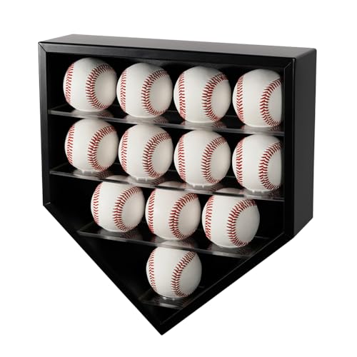 J JACKCUBE DESIGN Baseball Display Frame Case with 12 Balls Holders Shadow Box Wall Cabinet Organizer Shelf for Home Run Autographed Collection Memorabilia Ball- MK953A