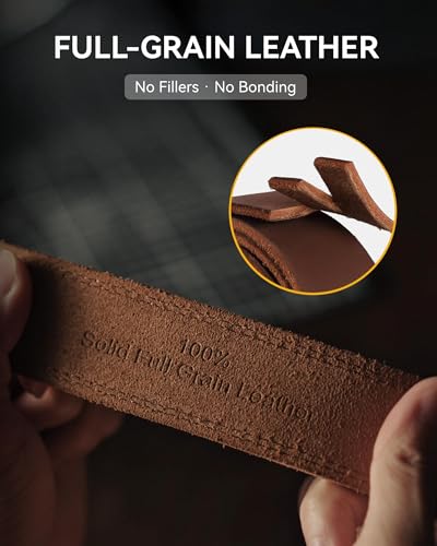 Image of CHAOREN Mens Belts Casual for Jeans - Full-Grain Leather, Durable Cowhide | Solid Buckle, Classic Style, Handmade, Daily Wear, Gift Box
