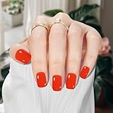 Frinail Press On Nails 24PCS 12 Sizes, Orange Red Short Square Fake Nails, Bright Orange Glue on Nails, Artificial Stick on Nails for Big/Small/Long/Short/Flat/Wide Nail Beds