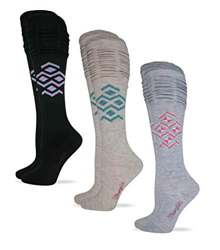 Wrangler Womens Pleated Aztec Pattern Knee High Boot Socks 3 Pair Pack (Assorted, Women's Shoe Size 6-9 - Sock Size Medium)