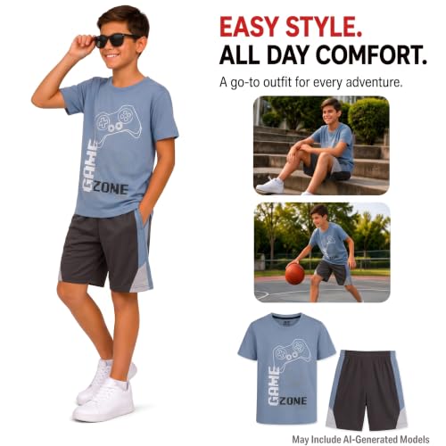Image of Pro Athlete Active Boys Short Sets - 2 Piece Performance Crewneck Short Sleeve T-Shirt and Shorts Boys Athletic Sets (8-16)