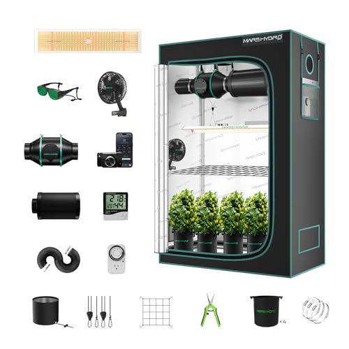 MARS HYDRO 2x4 Grow Tent Kit Complete System with 300W TSL2000 4x2 Full Coverage Dimmable Light,48'x24'x71' 1680D High Reflective Mylar,4inch 26.8dB,205CFM Smart Ventilation Kit,10 Speed Clip Fan
