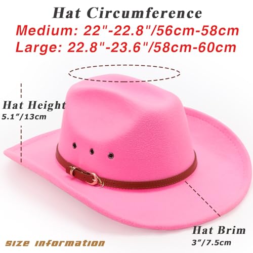 Image of DRESHOW Cowboy Hat for Women and Men Western Felt Cowboy Cowgirl Hat Wide Brim Belt Buckle Retro Fedora Hats Unisex Caps