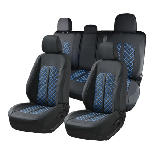 Image of Truckiipa Custom for 4th Gen Tacoma Seat Covers Full Set, Waterproof Leather Seat Cushion Covers Fit for 4th Gen 2024 2025 2026 Toyota Tacoma Double Crew Cab, Full Set, Black&Blue