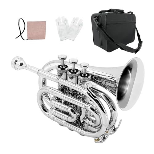ModouString Bb Pocket Trumpet with Case,Mouthpiece, Cleaning Cloth Brass Musical Instruments for...