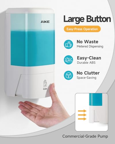 Image of AIKE Foaming Commercial Soap Dispenser,40oz for Bathroom White AK1007F | Screw Wall Mount Install Design for Space-Saving,Transparent Pot with Key and Large Capacity for Commercial Bathroom,AK1007F