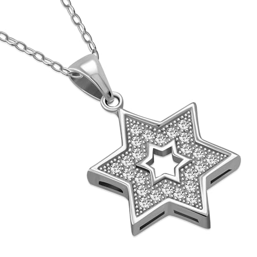 My Daily Styles Star Of David Necklace For Women And Men, CZ Jewish Star Pendant 925 Sterling Silver, with Cutout Star Design - Includes 18