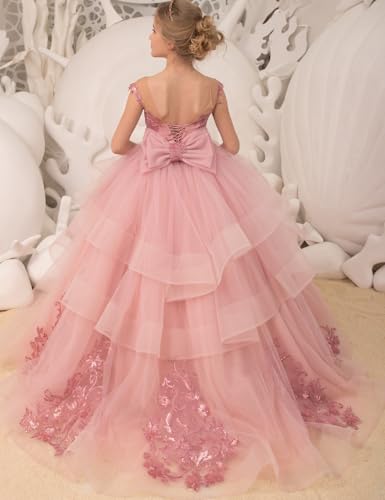 Flower Girl Dress Lace Appliques Tulle First Communion Dress Princess Ball Gown Pageant Dress for Girls4