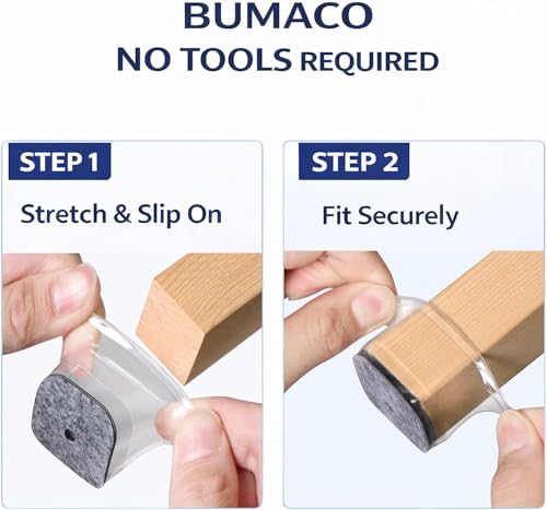Image of BUMACO 40 Pcs Chair Leg Floor Protectors for Hardwood Floors Anti-Scratch | Silicone Furniture Cups Reduce Noise Felt Pads Covers to Protect Floors Easy to Remove Clear Square S（Fit: 3 /4 inch to 1-1 /16 inch）