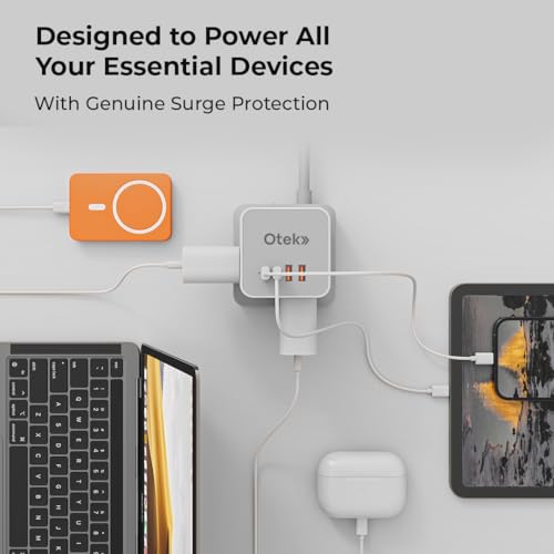 Image of OTEK Extension Board with 8 Universal Sockets 2 USB & 2 Type C Ports 2 Meter Cord 2500W 10A Surge Protector Master Switch Safety Shutter Multiplug Power Strip for Home Office White